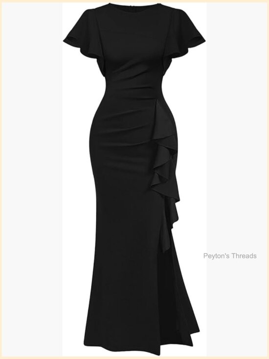 Dresses & Skirts - Women's Elegant High Split Ruched Bodycon Mermaid Evening Cocktail Maxi Dress